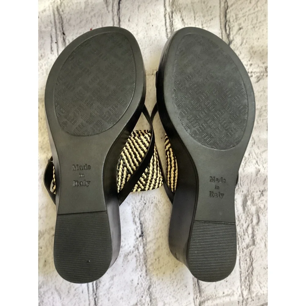 Italian Shoemakers Black Woven Wedge Sandals Platform Toe Loop Slides Size 7.5